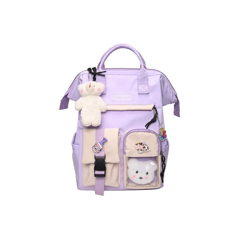 Worm's Home Nylon Backpack Regular Women's Green/Pink/Purple/Black-4