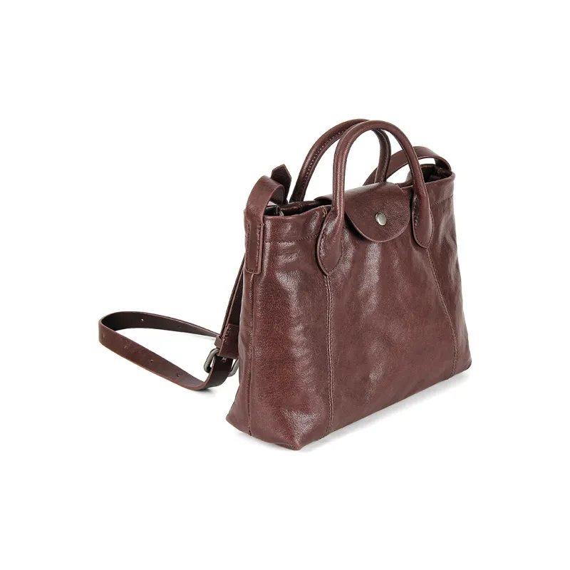YOCAMU Top Grain Cow Leather Handbag Small Size Women's Black/Coffee-6