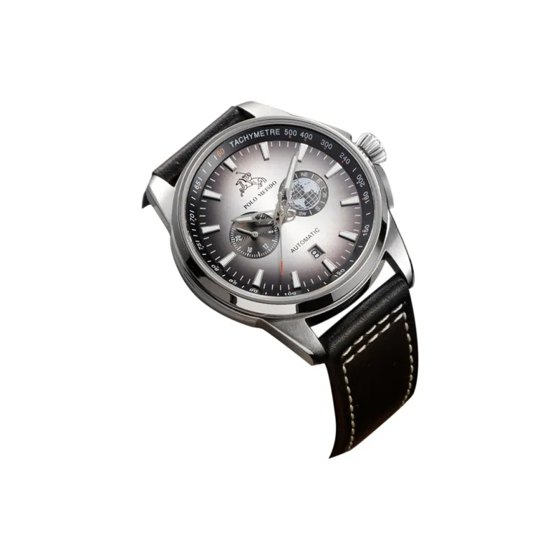 POLOMEISDO POLO Wrist Watch Automatic Mechanical Movement Cowhide Strap 41mm Gray Dial Men's Watches Wooden Box-2