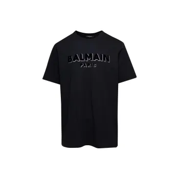 BALMAIN Logo Flock Crewneck T Shirt