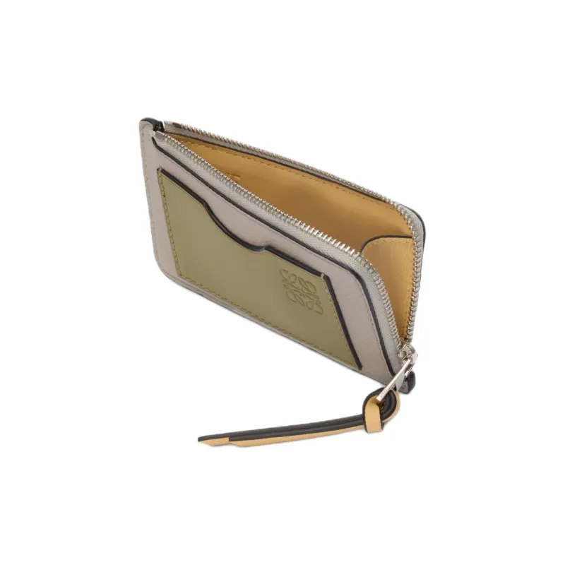 LOEWE Cow Leather Card Holder Women's Gray & Green-2