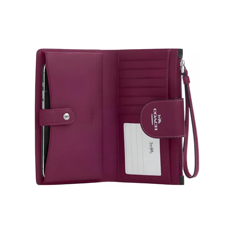 COACH Wallet Canvas With Leather Wrist Wallets Clutches Small Size Women's Graphite Deep Raspberry-2