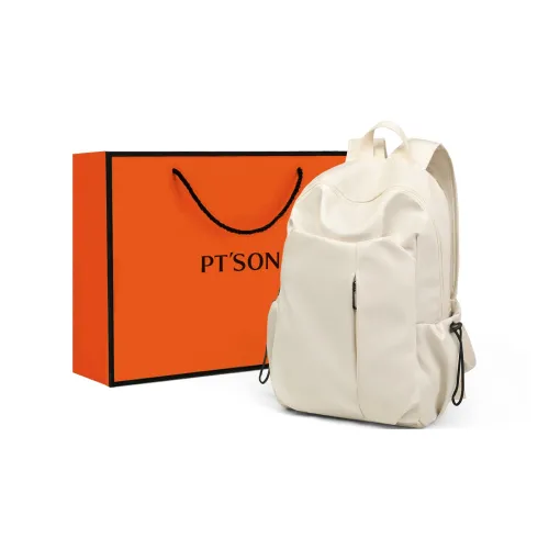 PT'SON Fabric Backpack Large Size Unisex Ecru/Black