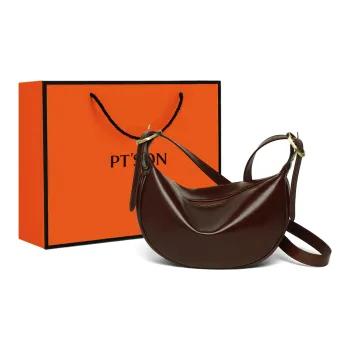 PT'SON Cow Leather Patchwork Synthetic Leather Shoulder Bag With Dumpling Design Regular Women's Wine Coffee/Dark Brown