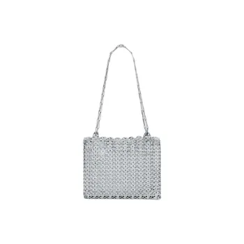 Paco Rabanne Cow Leather Handbag, Shoulder Bag Women's Silver & Blue