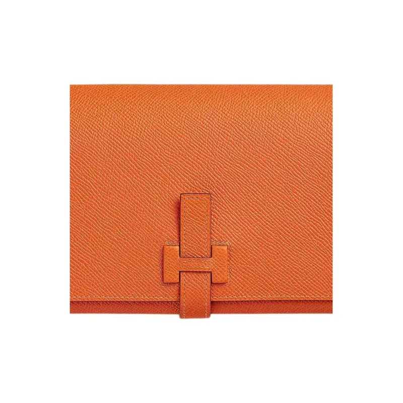 HERMES New H Passant Epsom Calfskin Wallet Women's 93 Orange Hermes Orange-2