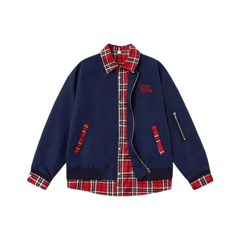 TESTUNG Jackets Coats Unisex Red Plaid-0