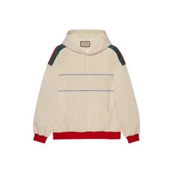 GUCCI Gg Embroidered Web Striped Hoodie