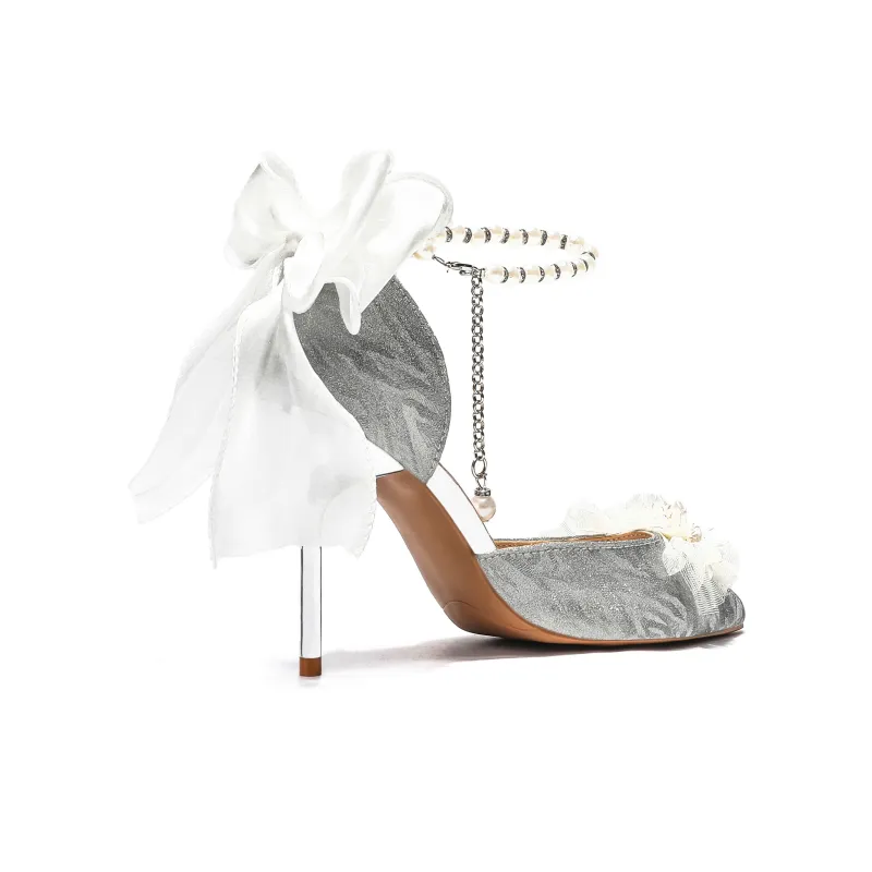 Take The Qin Slim Heel High Heels Women's Silver Gift Box Set-3