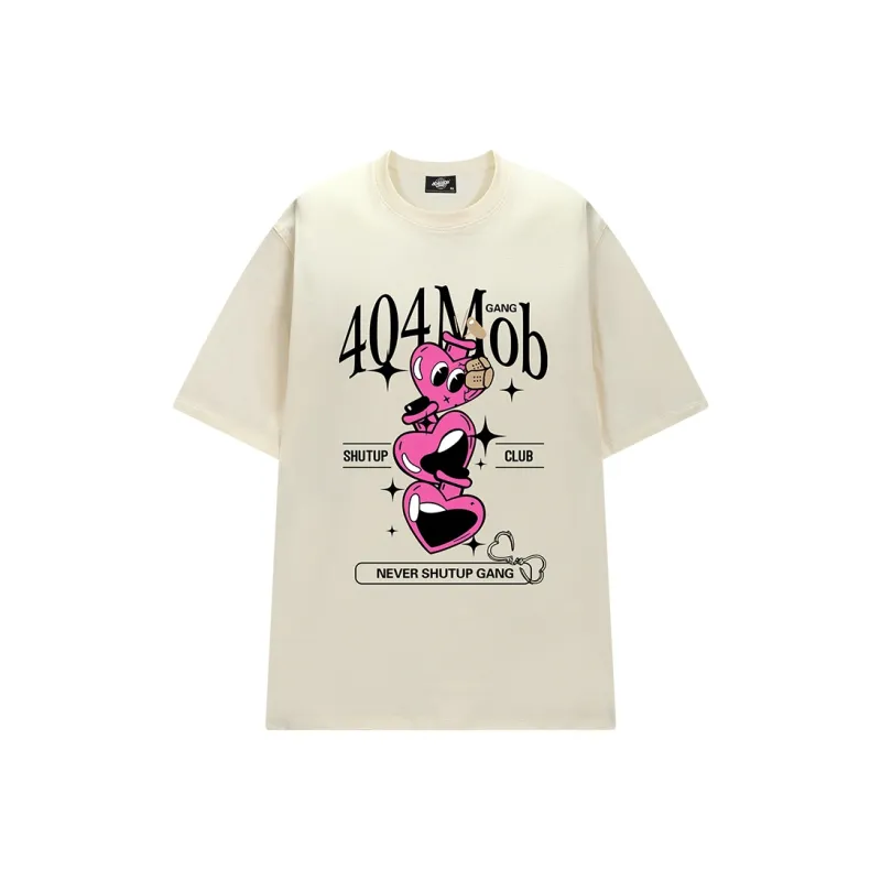 404MOB GANG Fun Cartoon Heart Letter Logo Print Loose Fit Casual Crew Neck Short Sleeved T Shirt T Shirt Unisex-6