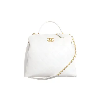 CHANEL Calfskin Bowling Bag, Shoulder Bag, Crossbody Bag, Handbag Tubas Women's White