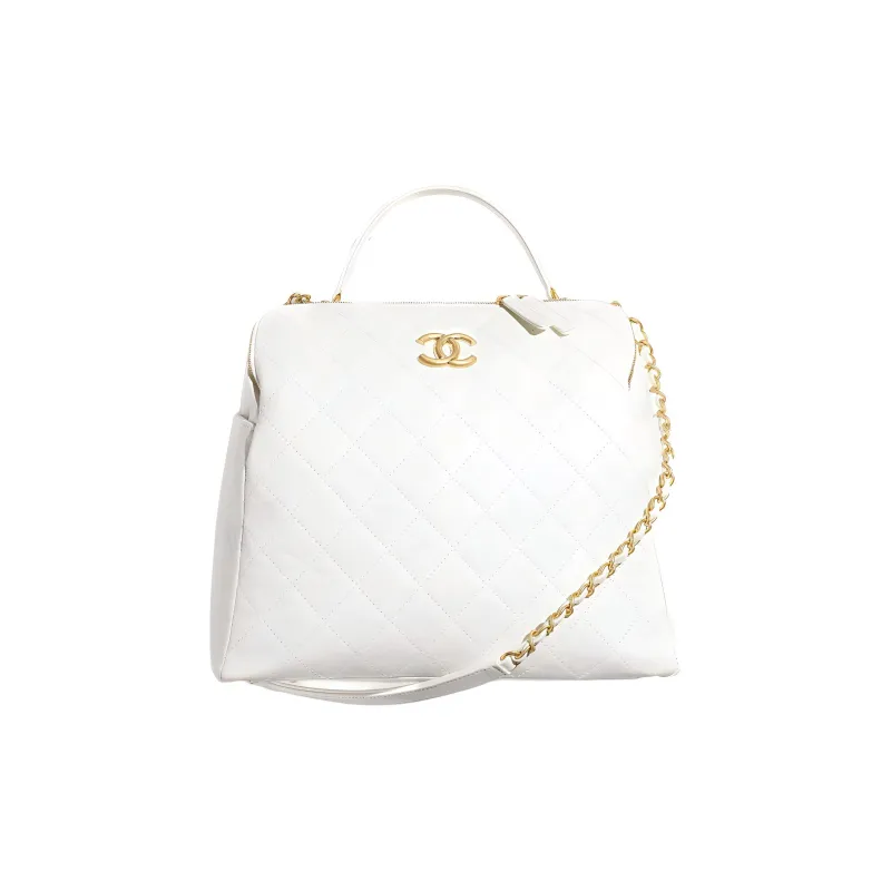 CHANEL Calfskin Bowling Bag, Shoulder Bag, Crossbody Bag, Handbag Tubas Women's White-0