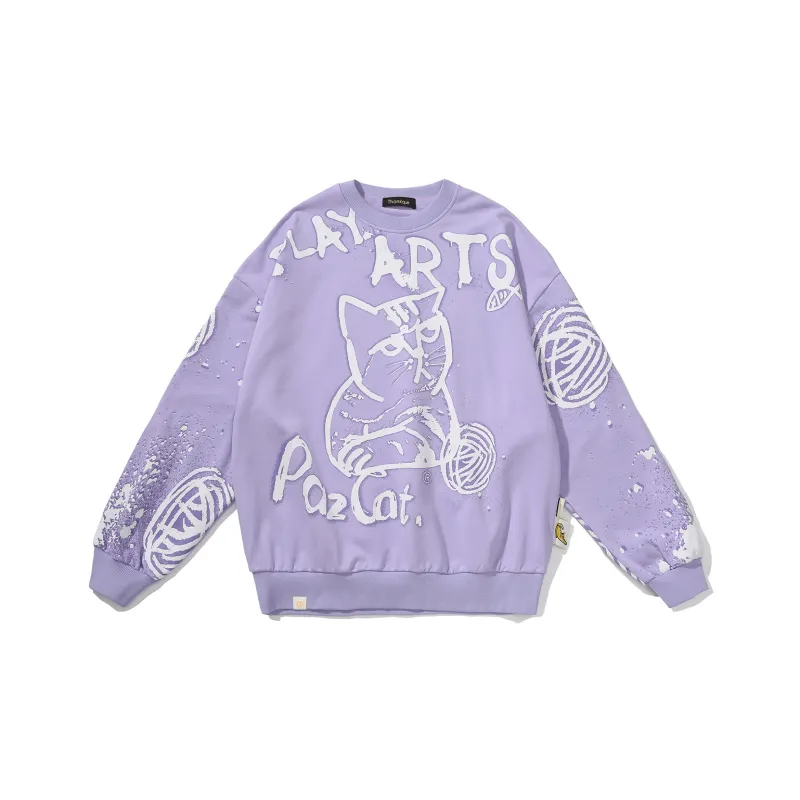 Thankque x Pazcat Crew Neck Loose Fit Sweatshirt Unisex-4