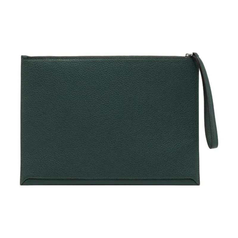 Delvau Calfskin Clutch Men's Dark Green-2