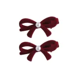 Pearl Bowknot Hair Clip-Red 1 Pair