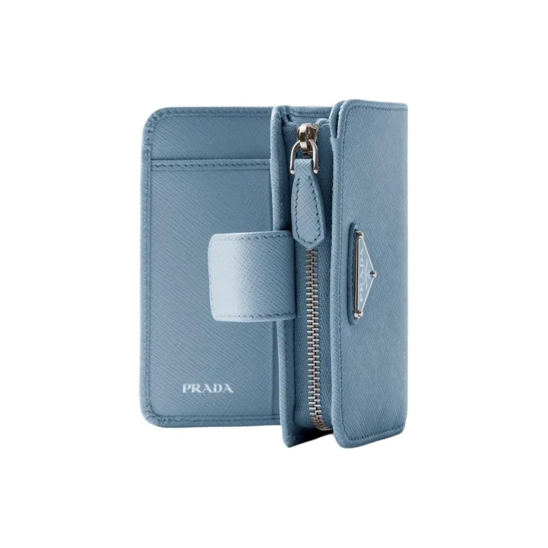 PRADA Saffiano Cow Leather Wallet Women's Light Blue-2