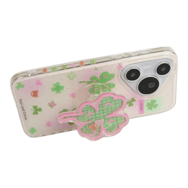 Wei Xin Acrylic Material Four Leaf Clover Bear Stand Phone Cases Compatible With Huawei Mate 70/60 Pro/Pura 70/70 Pro+-3