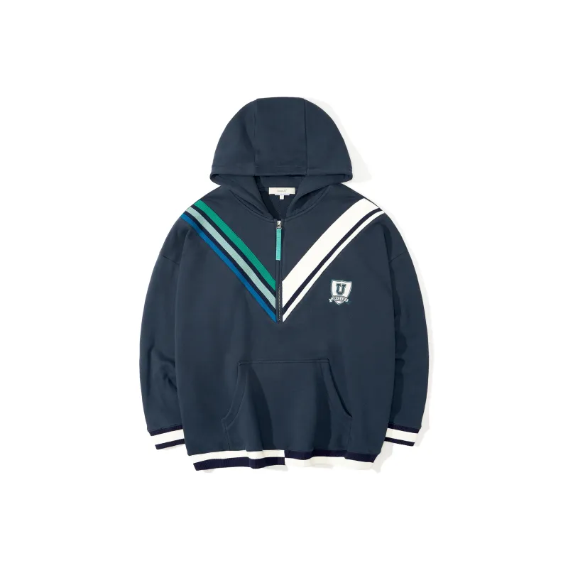 UNVESNO FW21 Hooded Loose Fit Regular Sweatshirt Unisex Navy Blue-0