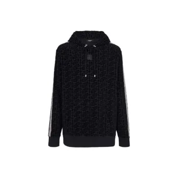 BALMAIN Monogrammed Velvet Hoodie