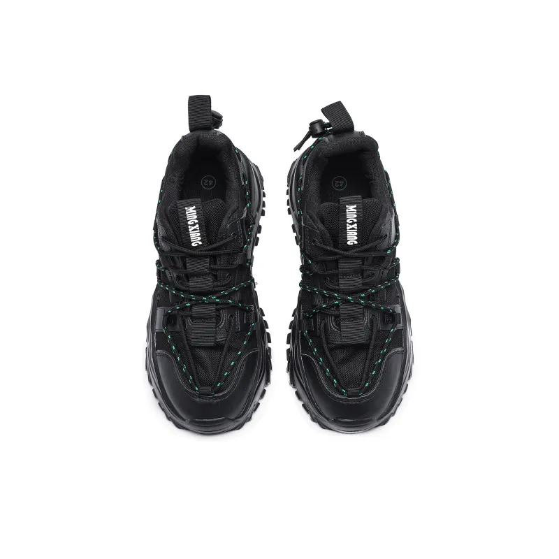 Singing Anti Slip And Wear Resistant Height Increasing Low Top Chunky Sneakers Unisex Black-3