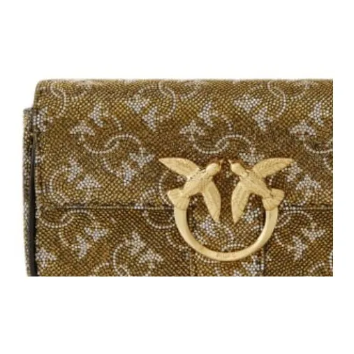 PINKO Cow Leather Handheld Crossbody Bag, Shoulder Bag Women's Gold-3