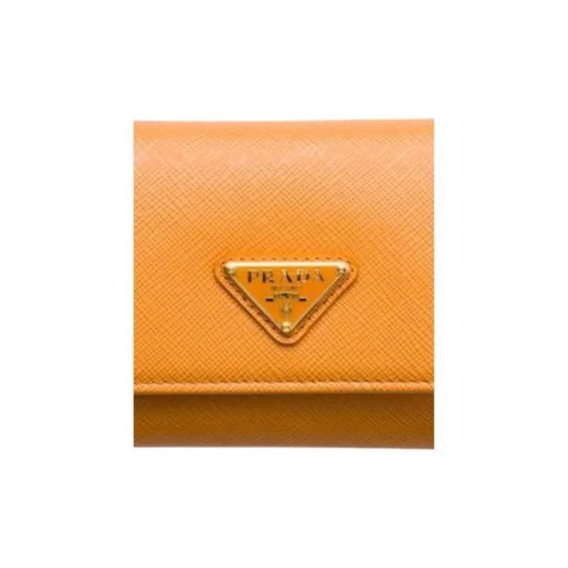 PRADA Saffiano Cow Leather Wallet Mini Women's Yellow-4