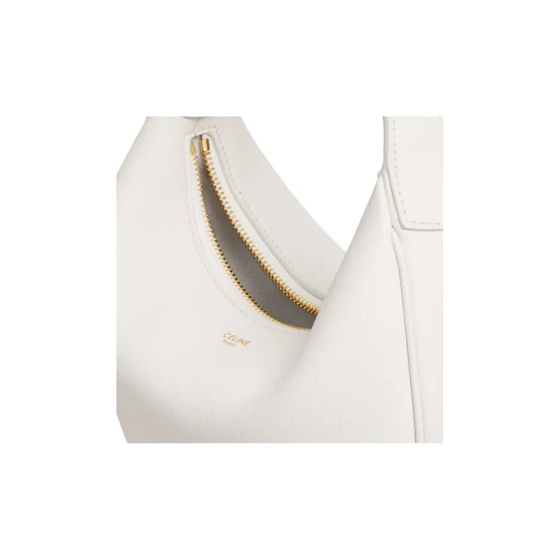 CELINE Cow Leather One Shoulder Handbag Women's White-3