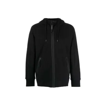 C.P.Company Logo Printed Drawstring Zip Up Hoodie