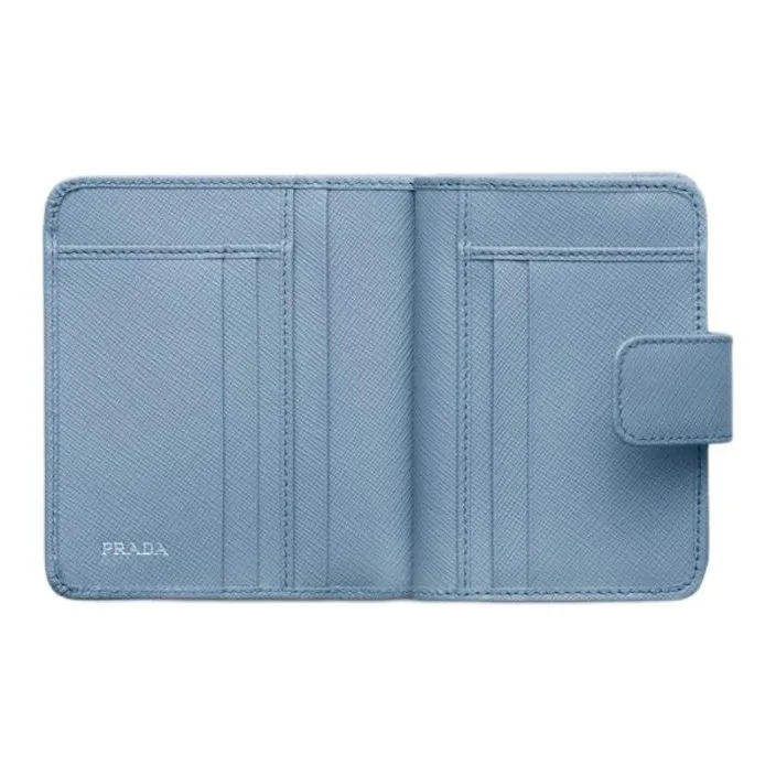 PRADA Saffiano Cow Leather Wallet Women's Light Blue-1