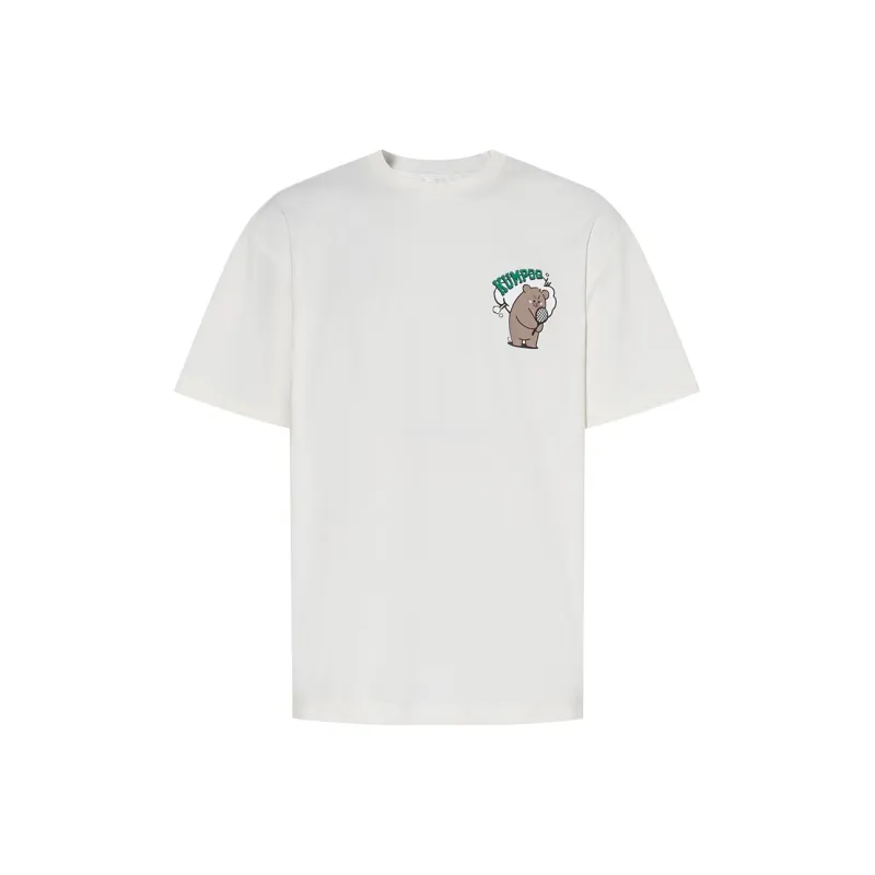 KUMPOO Cool Feather Series Drop Shoulder Sleeve T Shirt Unisex Ecru-0