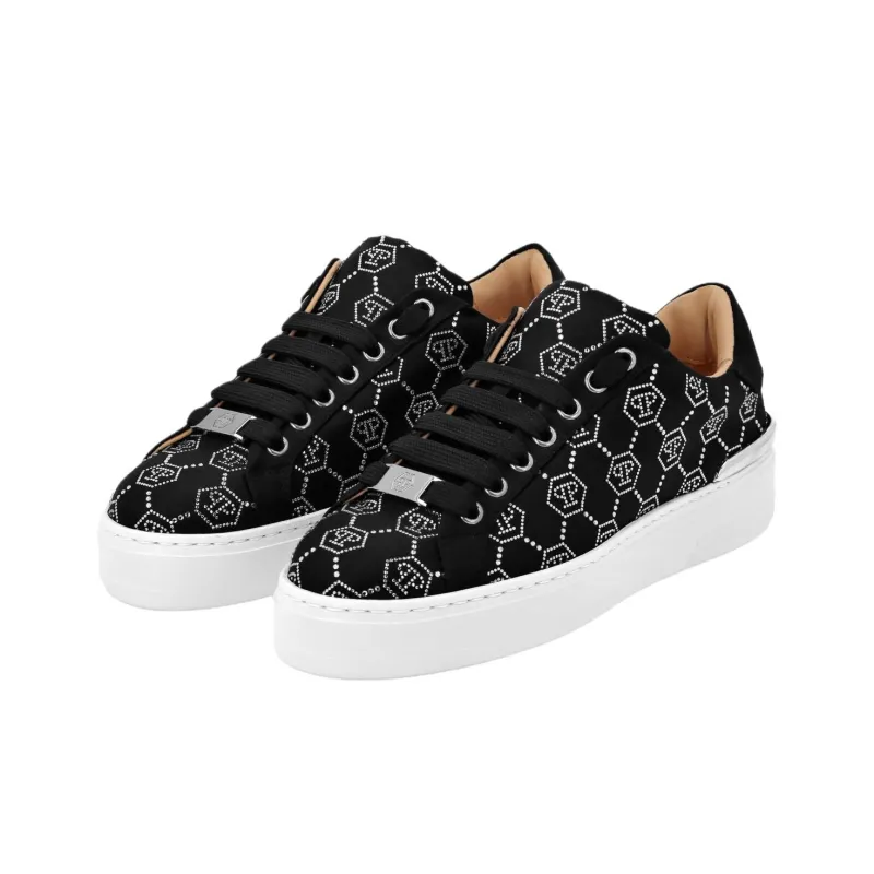 PHILIPP PLEIN Lo Top Strass Monogram Low Top Skateboard Shoes Women's Black-3