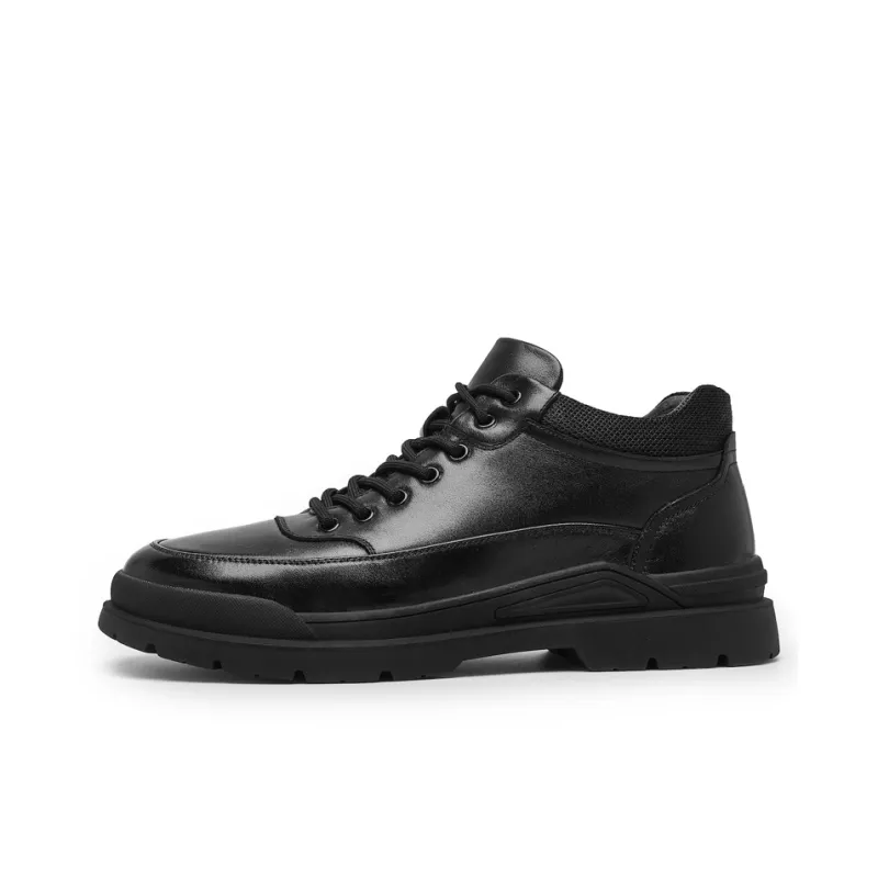 Shu Family Wear-Resistant Slip-Resistant Mid-Top Casual Shoes Men's Black-0