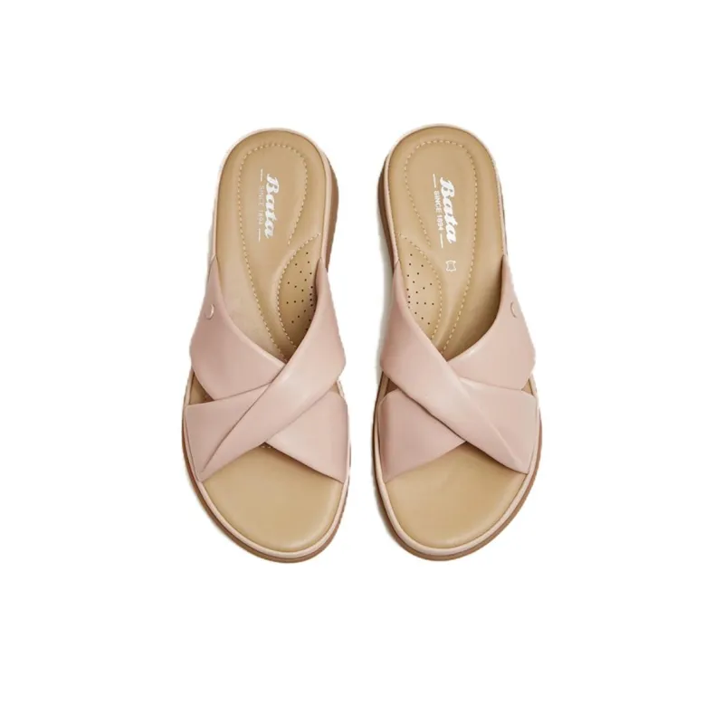 BATA Rubber Sole Leather Patchwork Slip Resistant Slide Slippers Women's-5