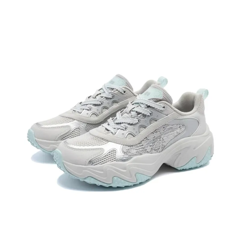 QIAODAN Spriggle Bunny V Slip Resistant Breathable Low Top Chunky Sneakers Women's Gray-2