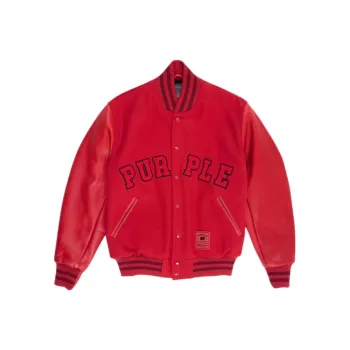 PURPLE BRAND Varsity Logo Melton Bomber Jacket