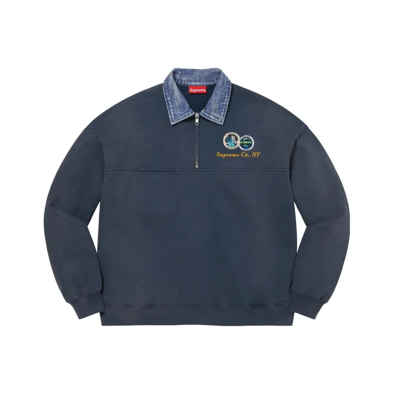 Supreme Denim Collar Half Zip Sweatshirt-2