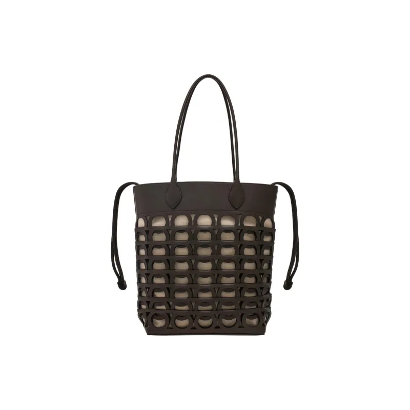 FERRAGAMO GANCINI Cow Leather Tote Bag, Shopping Bag, Shoulder Bag Small Size Women's Black-2