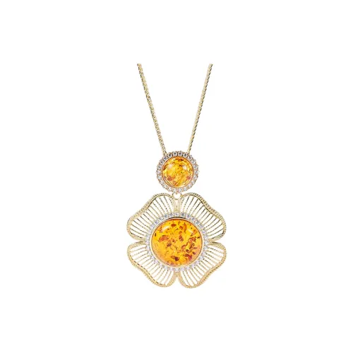 S&A S925 Silver Inlaid Amber Beeswax Necklaces Women's