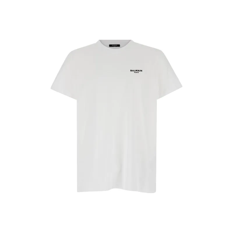 BALMAIN Flocked Logo Crewneck T Shirt-0