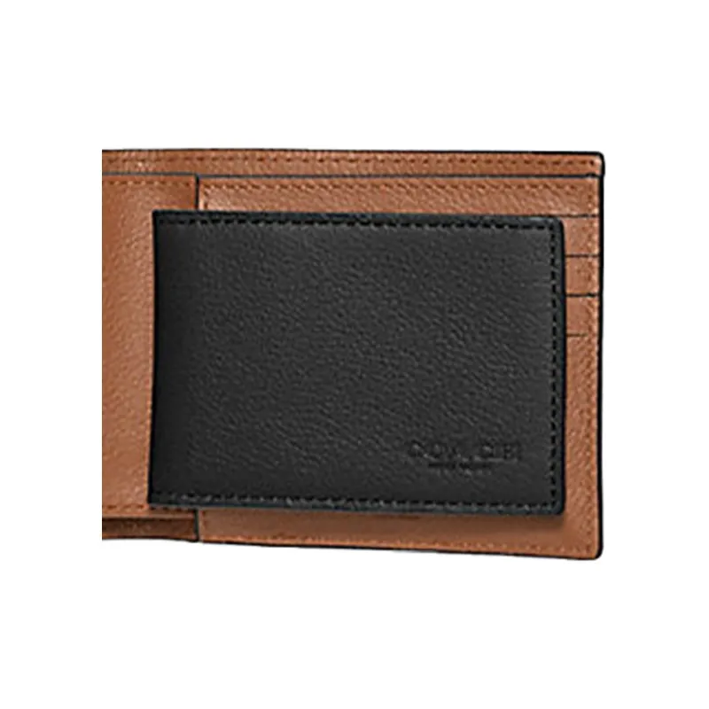 COACH 3 IN 1 Wallet Leather Bifold Clutch Wallet Cropped Men's Black & Brown-2