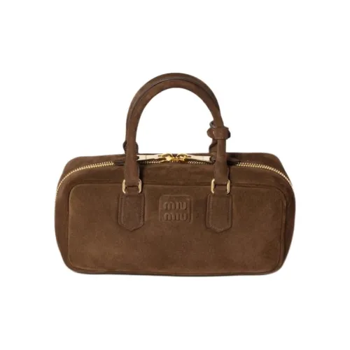 MIU MIU Cow Leather One Shoulder Handbag Women's Dark Brown