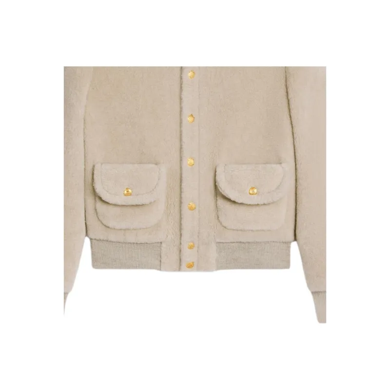CELINE FW24 Velvet-feel Coat Women's Natural Color-4