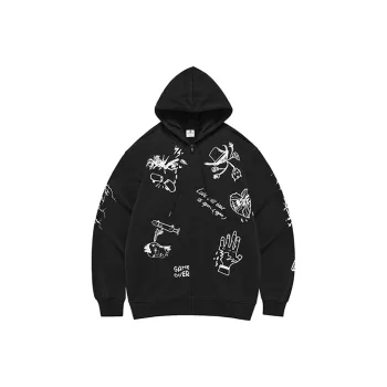 COPPOLELLA Lightning Hooded Loose Fit Cardigan Sweatshirt Unisex Black