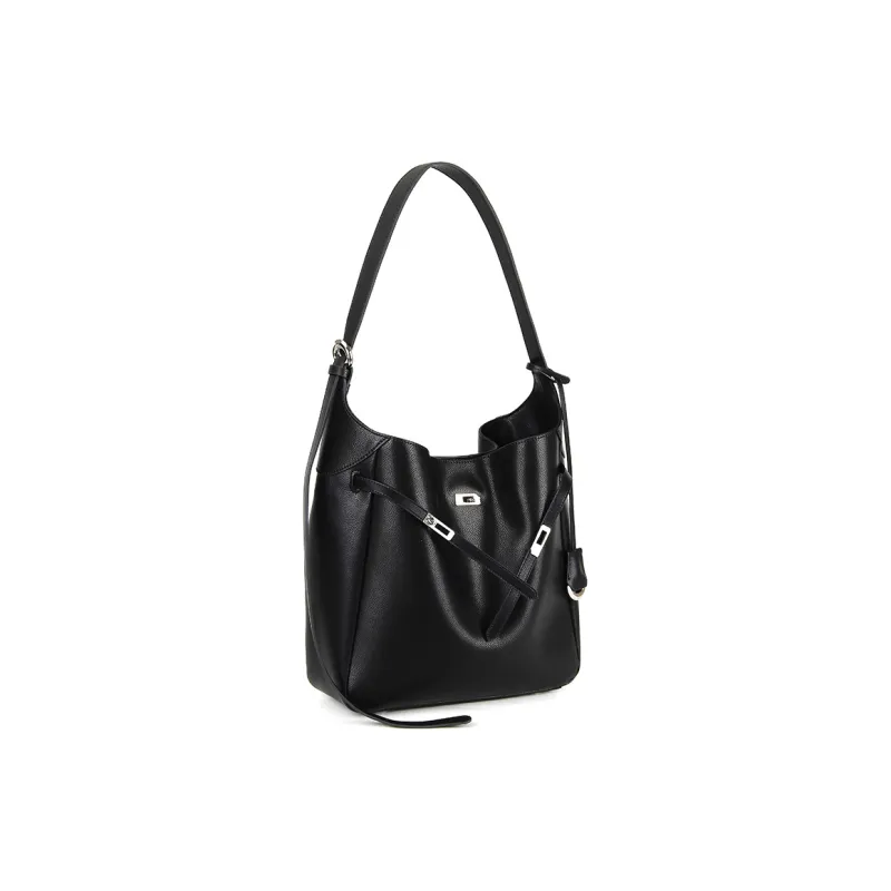 YOCAMU Cow Leather Shoulder Bag Large Size Women's Black-1