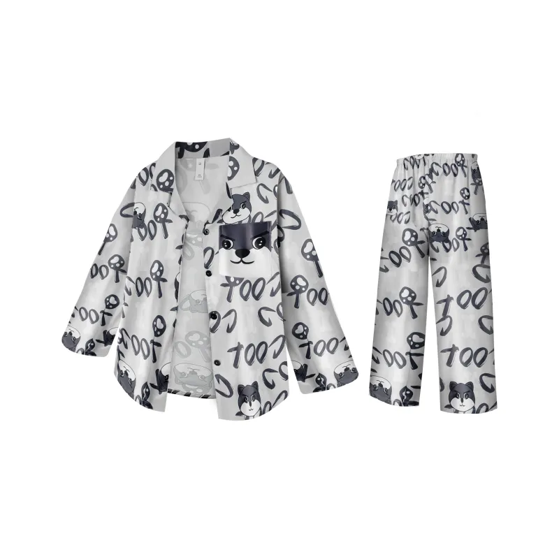 Qiao Ni Tong Pajama Set Men's Silver Gray Cool Dog-0