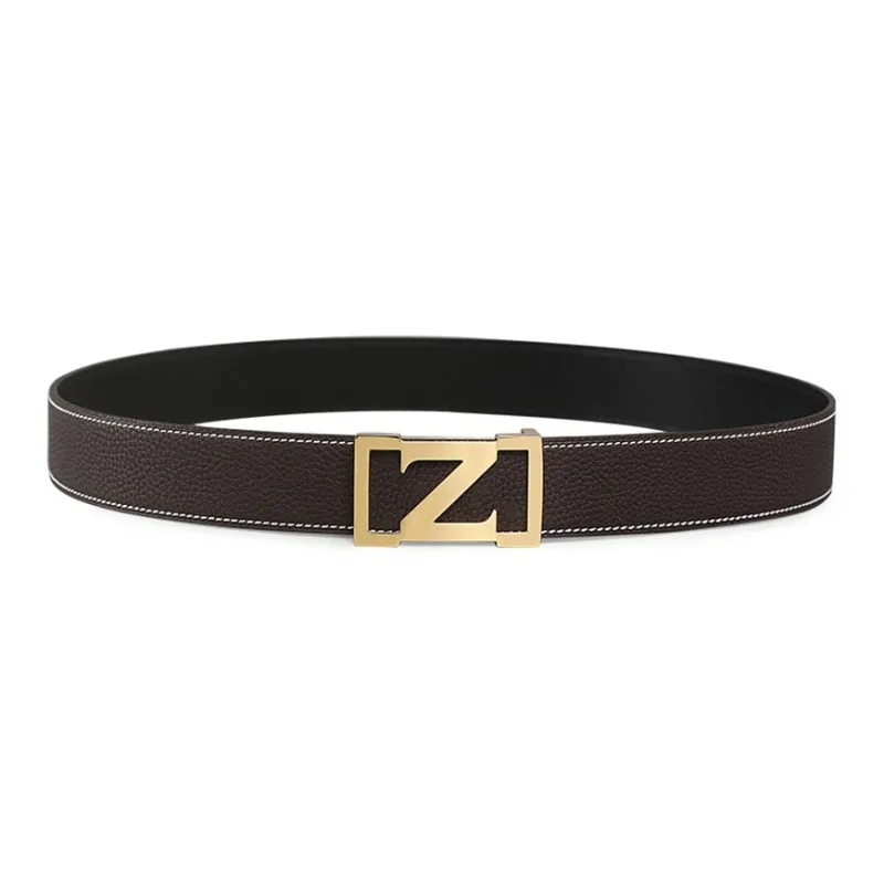 V.V.Brown Top Grain Cow Leather, Cow Leather, Stainless Steel, Genuine Leather Belt Men's 3.8cm-5