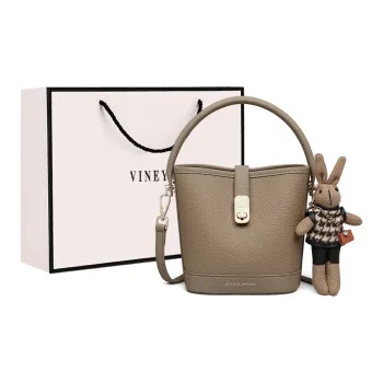 VINEY Cow Leather Patchwork Synthetic Leather Bucket Bags Handbags Women's Elephant Gray