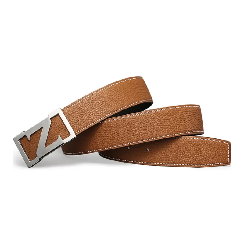 V.V.Brown Top Grain Cow Leather, Cow Leather, Stainless Steel, Genuine Leather Belt Men's 3.8cm-12