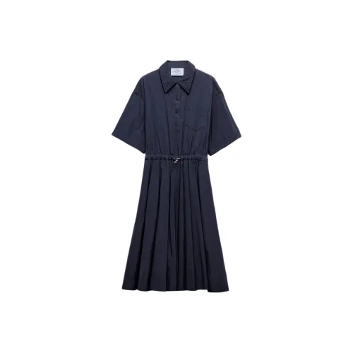 PRADA Pongé Short sleeve Midi Dress