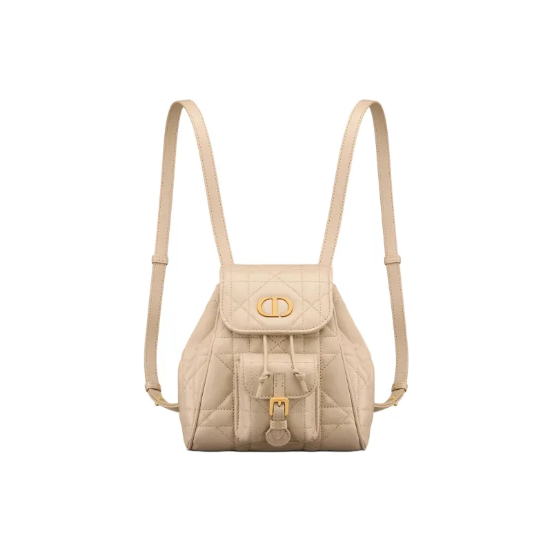 DIOR Caro Sheepskin Backpack Small Size Women's Beige-0